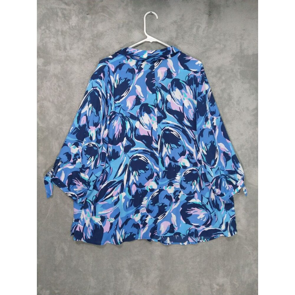 Catherines Shirt Top Womens 2X Plus Blue Button Up 3/4 Sleeve V Neck - Picture 2 of 7